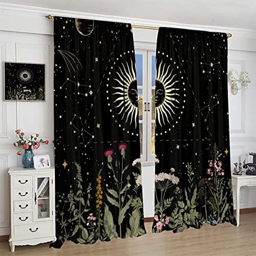 Sun Moon Curtain 84x84in Boho Retro Room Darkening