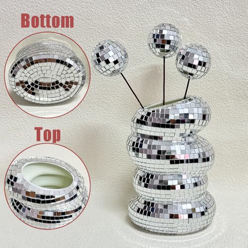 Disco Ball Spiral Vase with Silver Mirror Tiles
