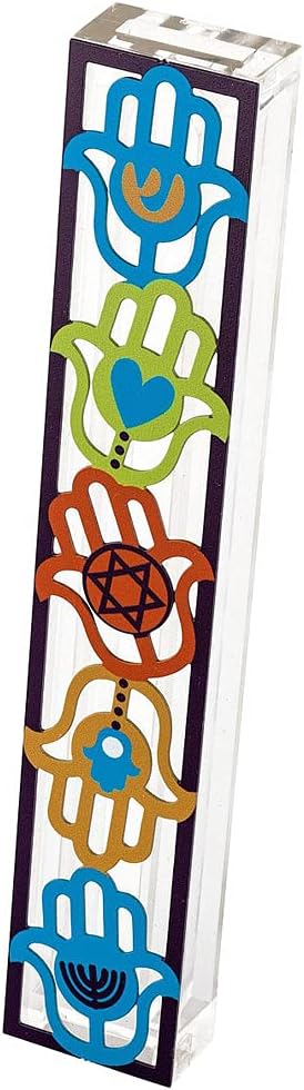Modern Jewish Mezuzah Case with Hamsa Hands Handmade in Israel