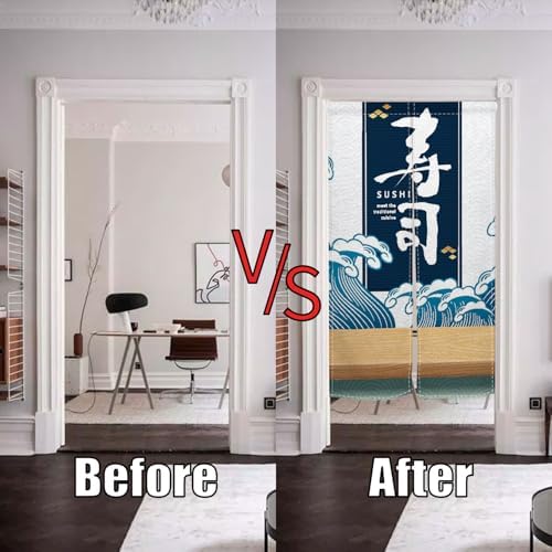 Japanese Noren Door Curtain with Sushi Print for Home Divider