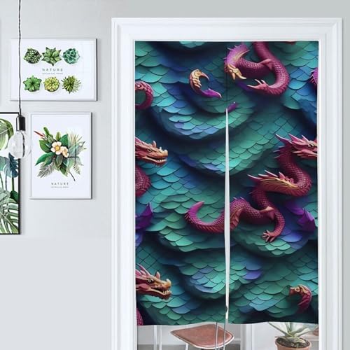 3D Magical Dragon Scales Door Cover Curtain 57x17 Inch