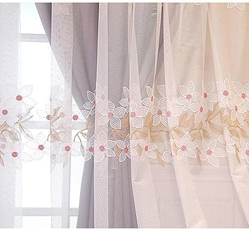 Amidoudou 1 Pair Double Layer Flower Curtains With Valance - Purple 54x84 Inch