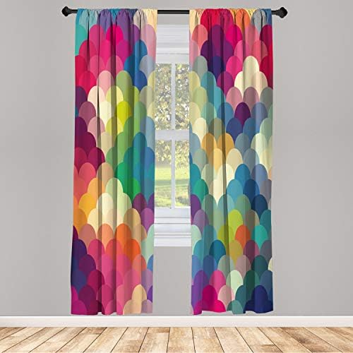 Ambesonne Abstract Window Curtains with Wave Pattern and Overlapping Circles