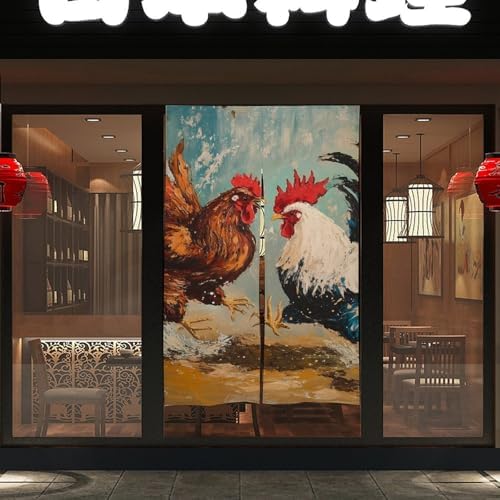 Rooster Fighting Noren Door Curtain Darkening Drapes Room Divider