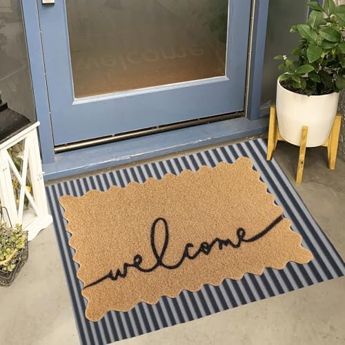 Scalloped Edge Welcome Doormat with Non Slip Backing