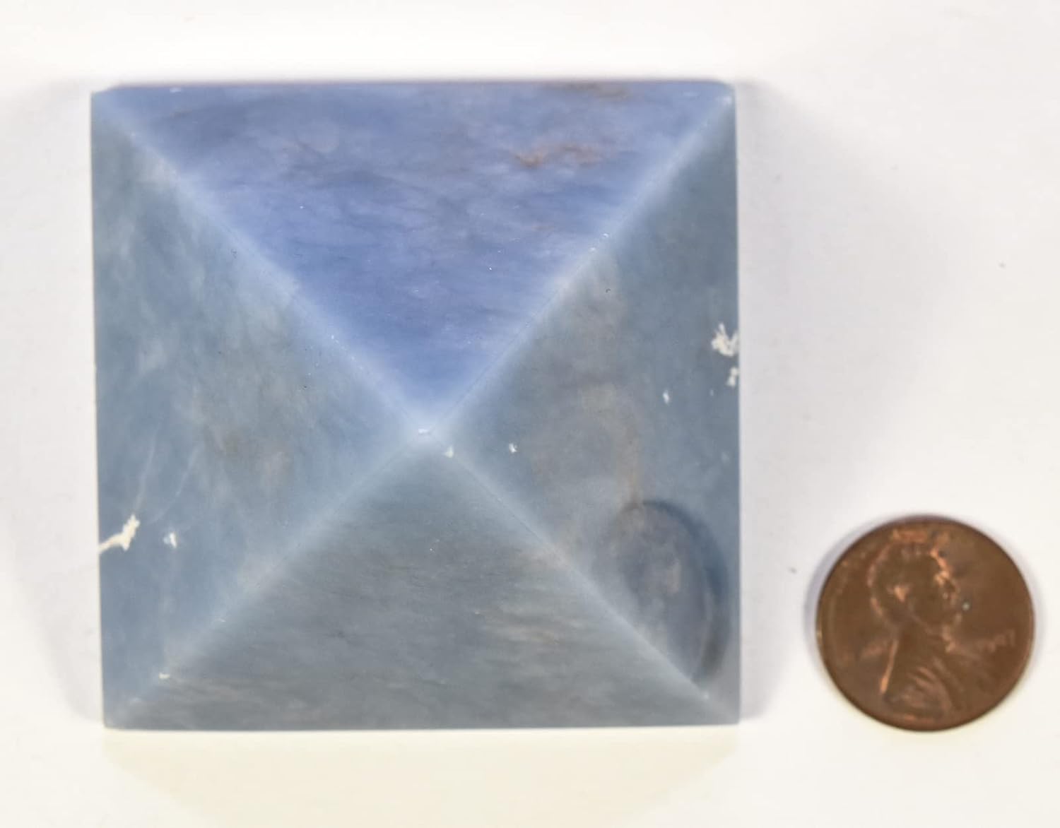Blue Angelite Pyramid 21 Natural with Clear Quartz Cabochon