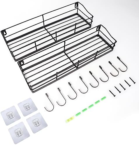 Lyeasw Black Floating Shelves Wall Mounted with 8 Hanging Hooks 2-Pack