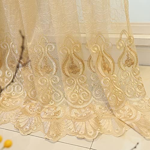 Amidoudou 1 Pair Gold Jacquard Sheer Curtains 51x90 Inch