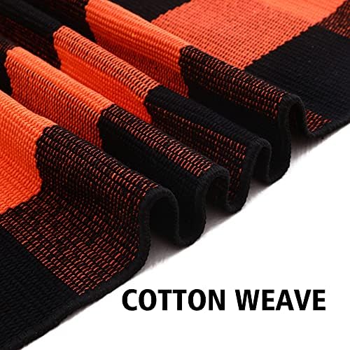 Fall Outdoor Orange Black Plaid Rug 28x43 Inches