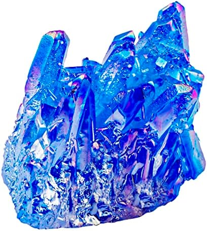 SUNYIK Blue Titanium Coated Quartz Cluster Gemstone Specimen