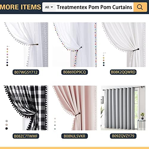 Treatmentex Sheer Linen-Look Curtains with Pom Pom Trim 2pcs