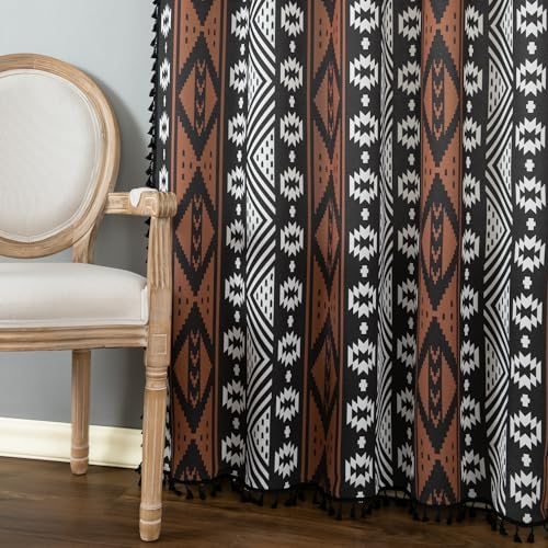 VOGOL Brown Boho Curtains 96 Inches Long