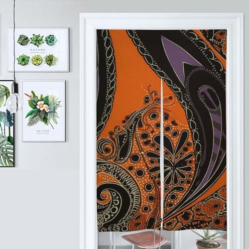 Japanese Noren Door Curtain with Orange Purple Pattern