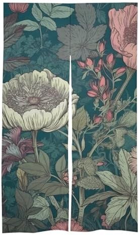 Japanese Noren Door Curtain with Blue Pastoral Design