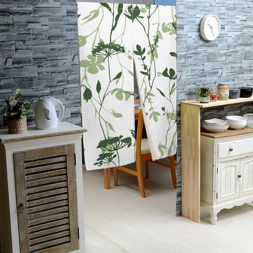 Japanese Style Green Plants Print Door Curtain 34x60