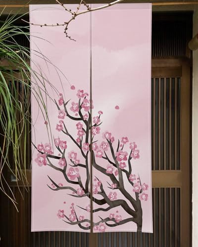 Bloomy Cherry Tree Printed Noren Door Curtain 34x60