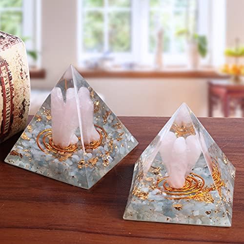 Aquamarine Crystal Orgone Pyramid with Rose Quartz Guardian Angel