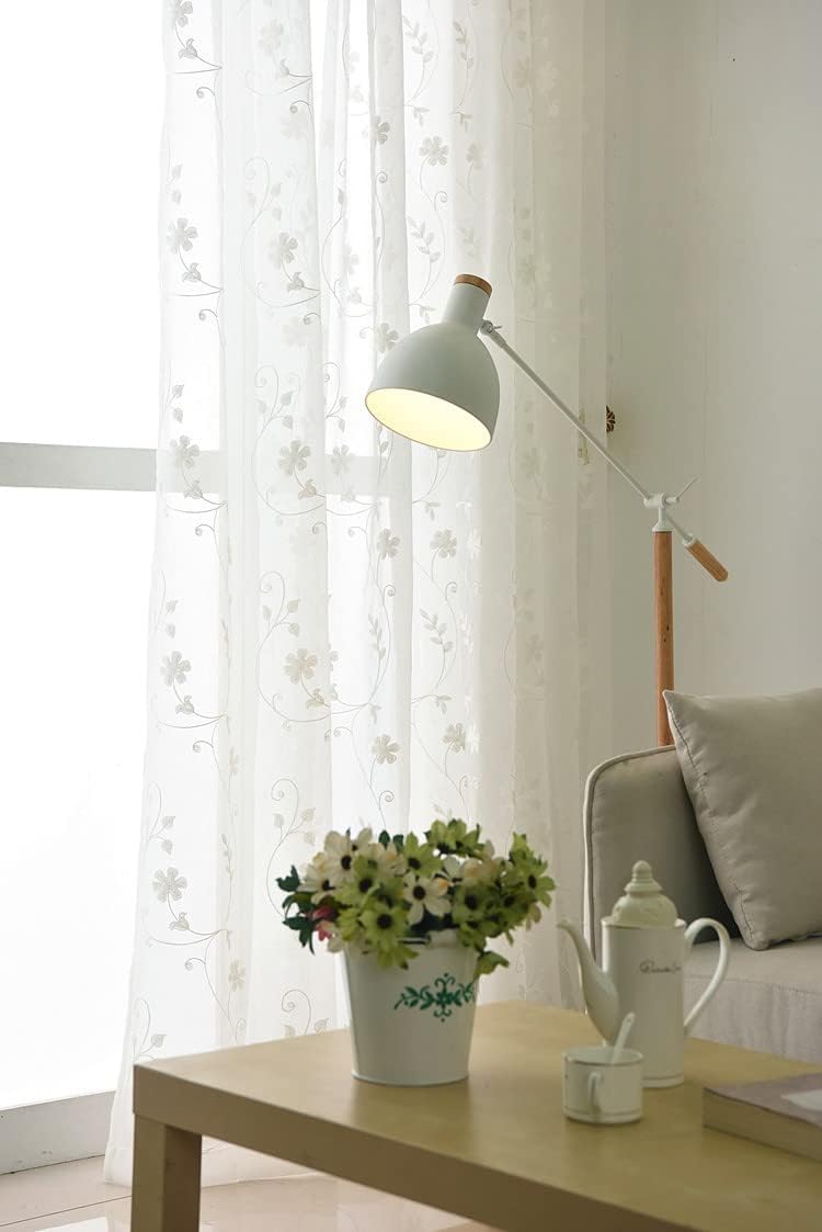 Iuokuby Semi Sheer Curtains with White Flowers 2 Panels