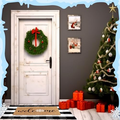 Duraaamo 2 Pcs Winter Coir Doormat Snowflake Rug Set