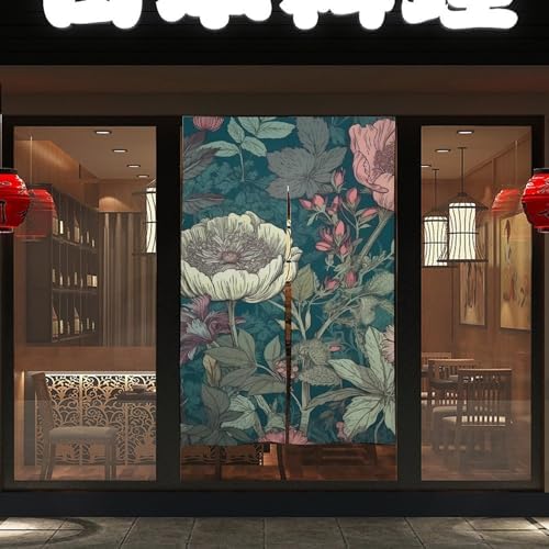 Japanese Noren Door Curtain with Blue Pastoral Design