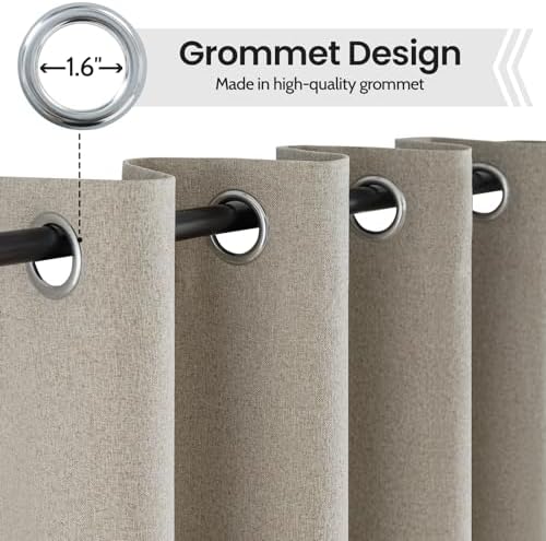 COSVIYA 100 Blackout Linen Curtains 2 Panels Set 90 Inch Length