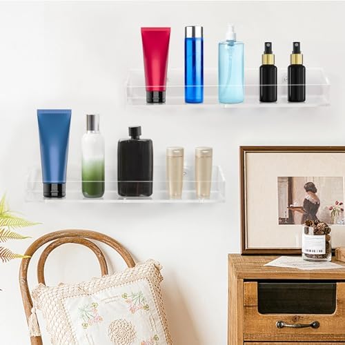 2 Pack Clear Acrylic Floating Shelves for Bathroom and Kitchen