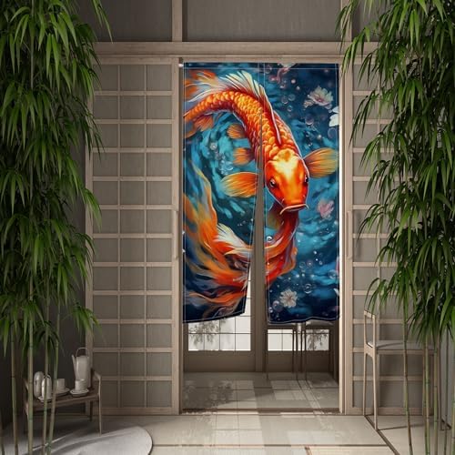 Japanese Noren Door Curtain with Koi Fish Design