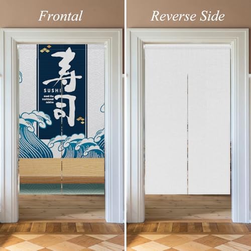 Japanese Noren Door Curtain with Sushi Print for Home Divider
