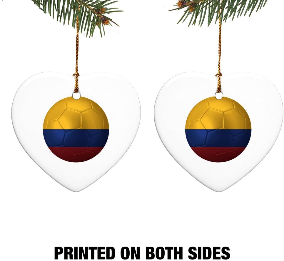 GRAPHICS MORE Colombia Flag Soccer Ball Heart-Shaped Porcelain Christmas Ornament - 28