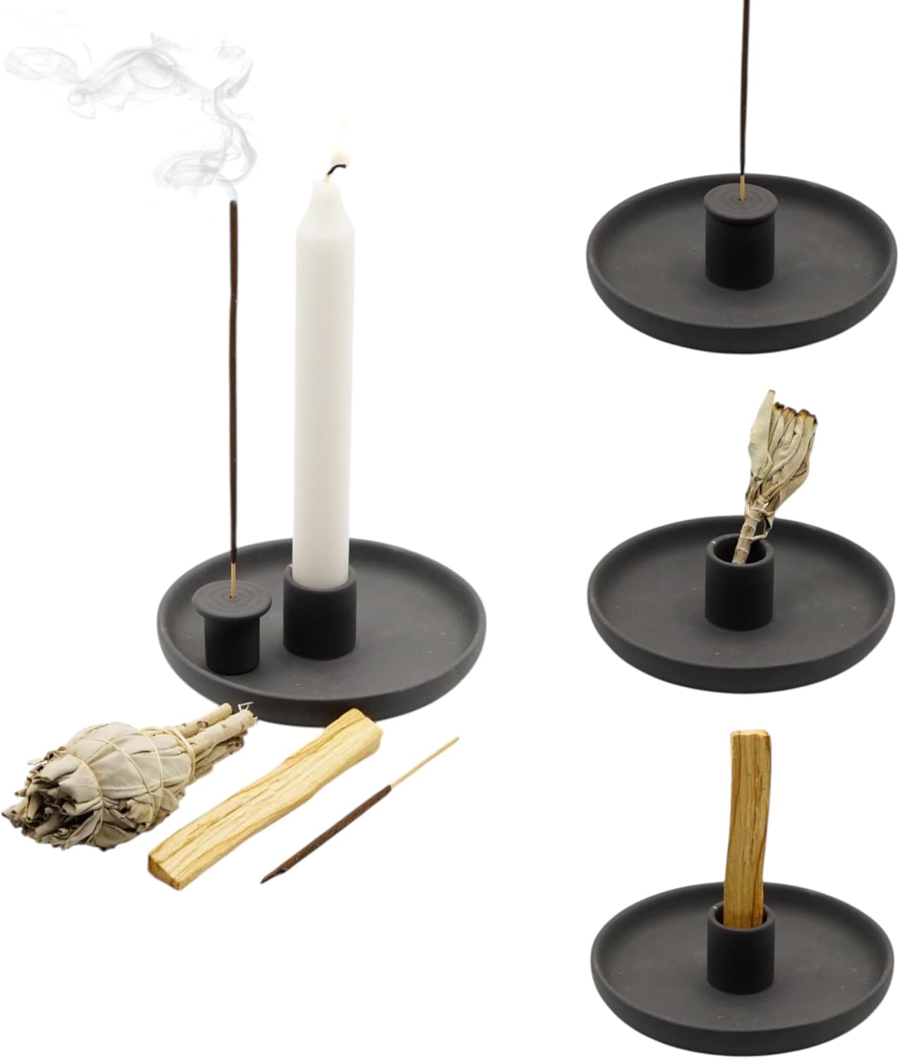 4 in 1 Incense Burner Holder - Matte Black Ceramic