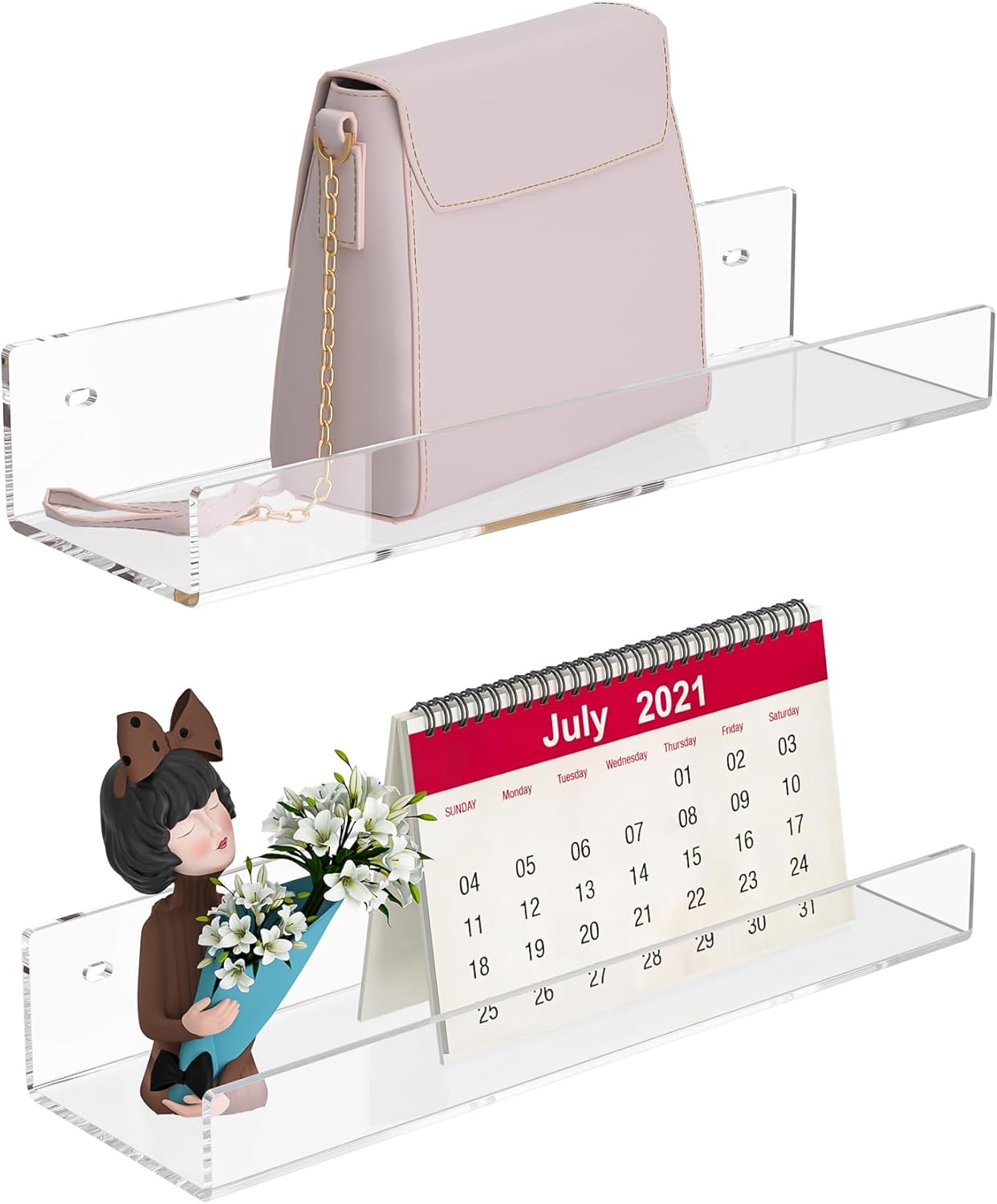 12 Inch Clear Acrylic Wall Shelf 2 Pack Floating Shelves