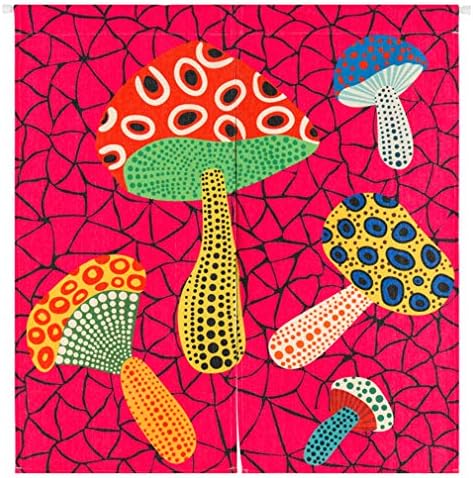 Japanese Noren Door Curtain Mushroom Dots Handcrafted Red Room Divider