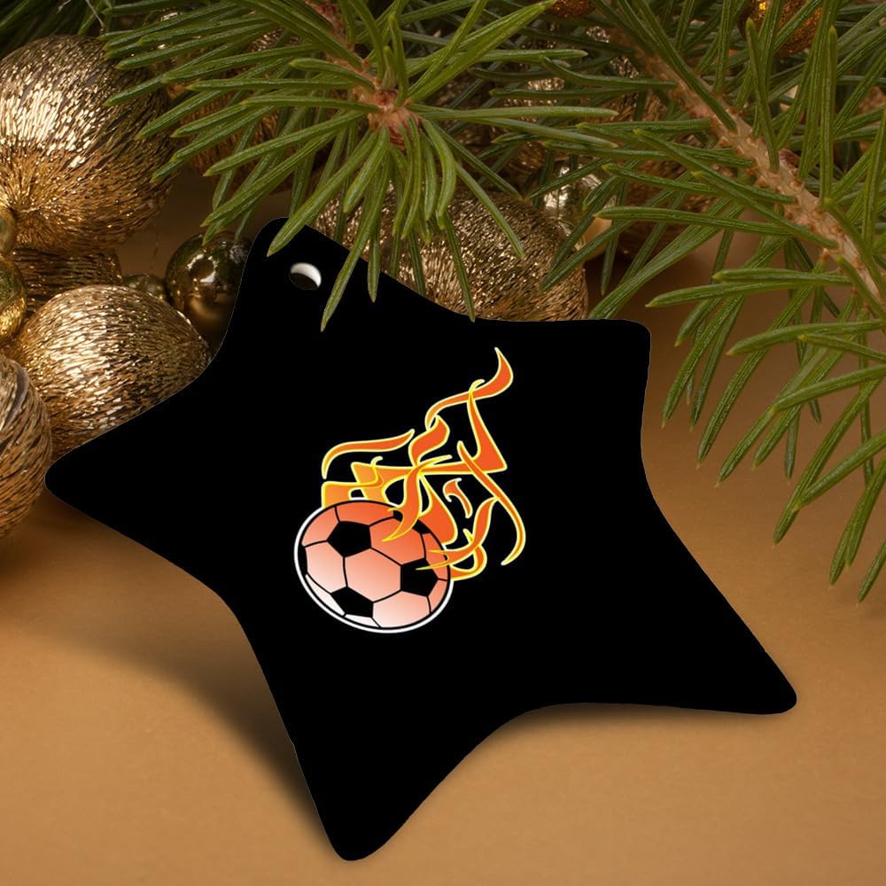 GRAPHICS MORE Soccer Ball Football Cartoon Flames Star-Shaped Porcelain Ornament