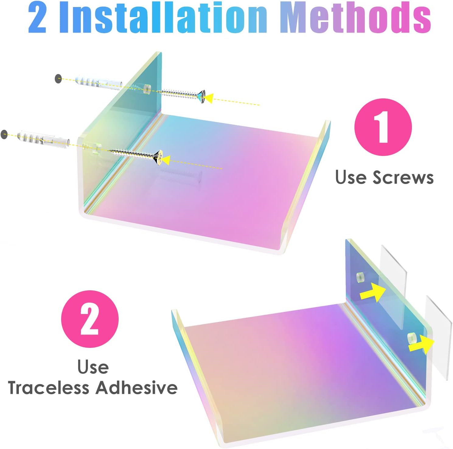 NiHome 2-Pack Iridescent Acrylic Floating Shelves with Edge