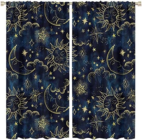Sun and Moon Curtains with Cosmic Stars Print