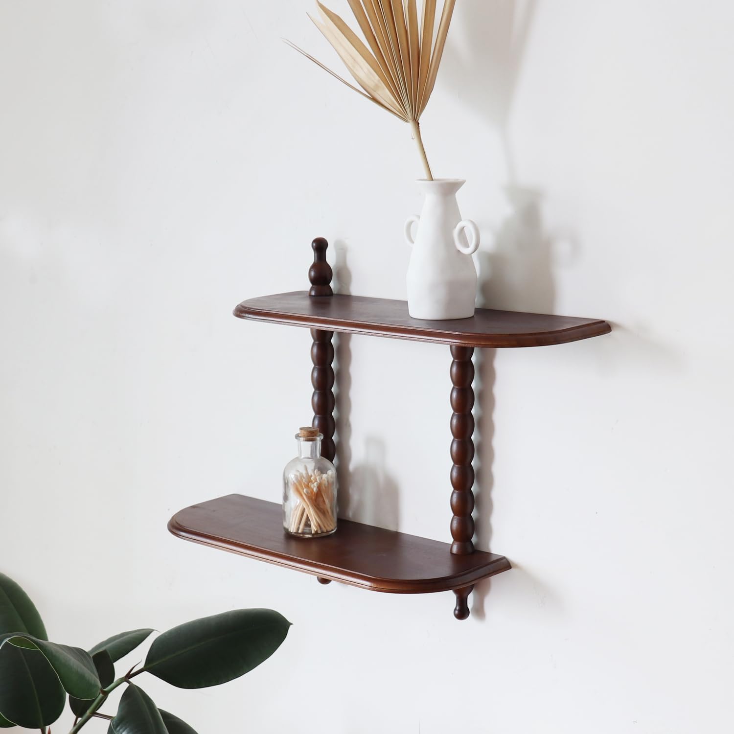 FRIADE 2-Tier Floating Shelf with Roman Columns Dark Brown