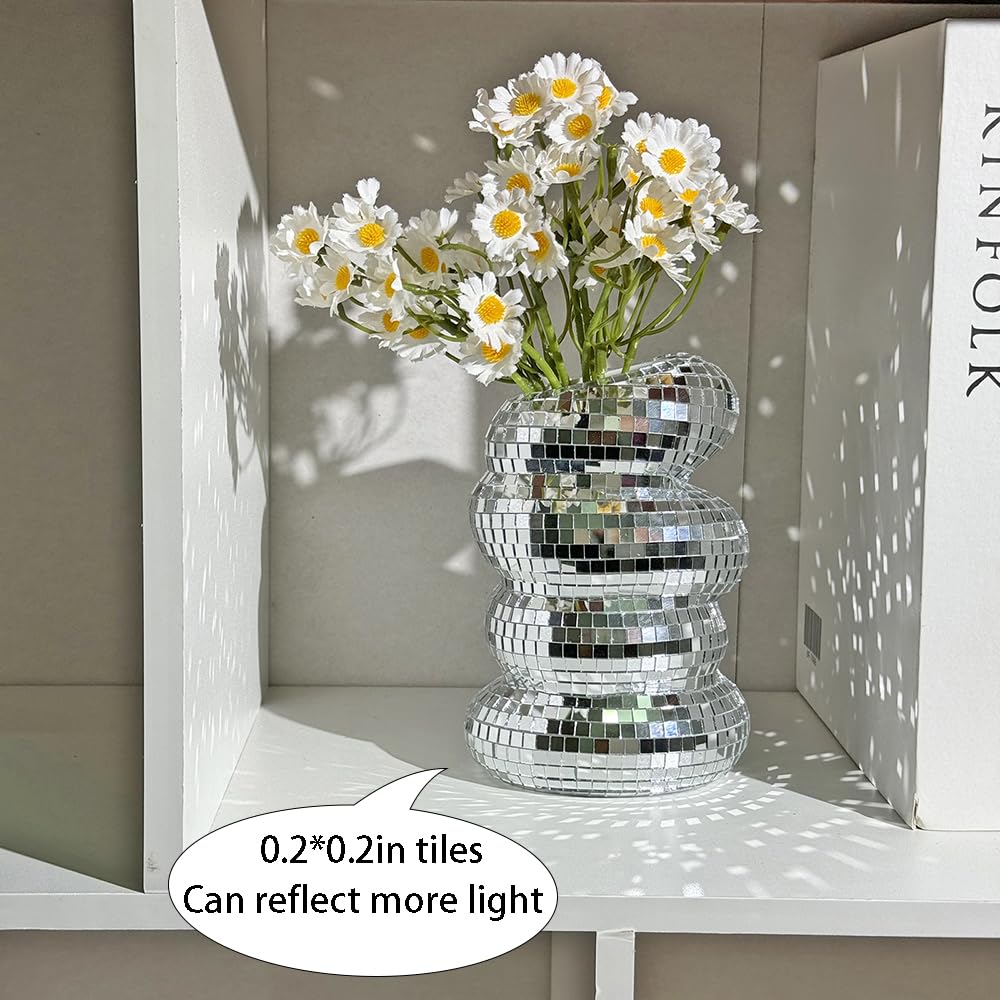Disco Ball Spiral Vase with Silver Mirror Tiles