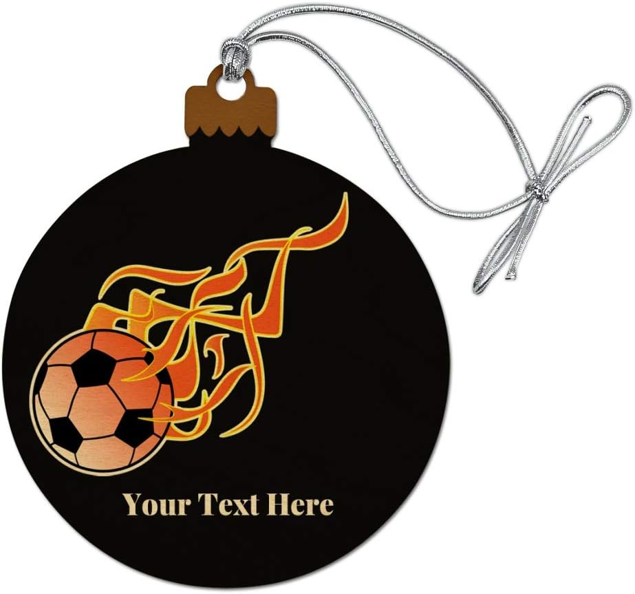 Personalized Custom Flaming Hot Soccer Ball Wood Christmas Ornament