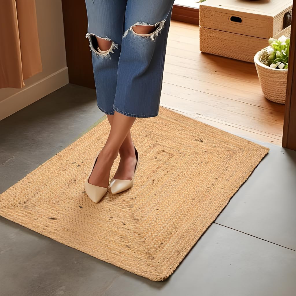 INDIAN ARTISTIC Jute Cotton Rug 2x3 ft Reversible