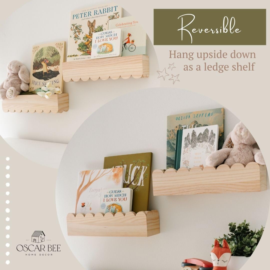 Set of 2 Scalloped Floating Bookshelves for Kids Room