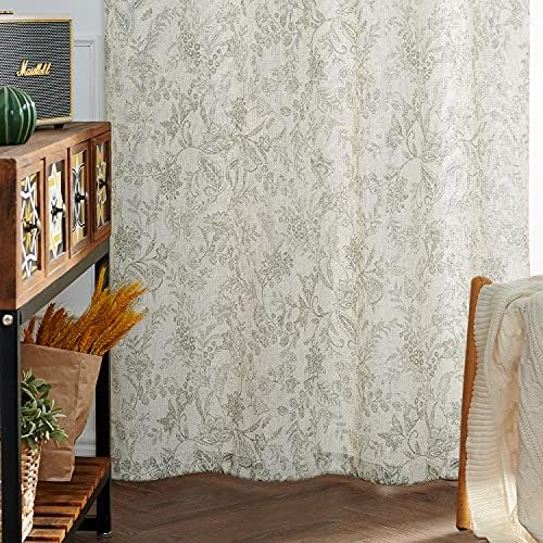 Lazzzy Linen Curtains Farmhouse Green Floral Print 2 Panels Set