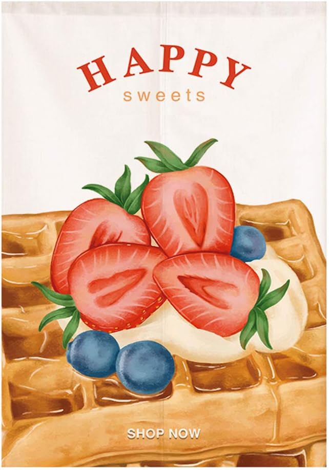Japanese Style Door Curtain with Strawberry Waffles Design