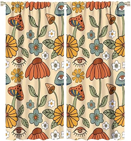 Retro Boho Floral Mushroom Curtains 52x84in Set
