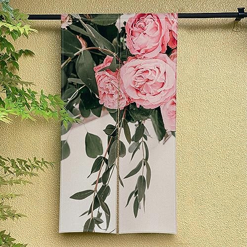 Japanese Noren Door Curtain with Bloomy Rose Print