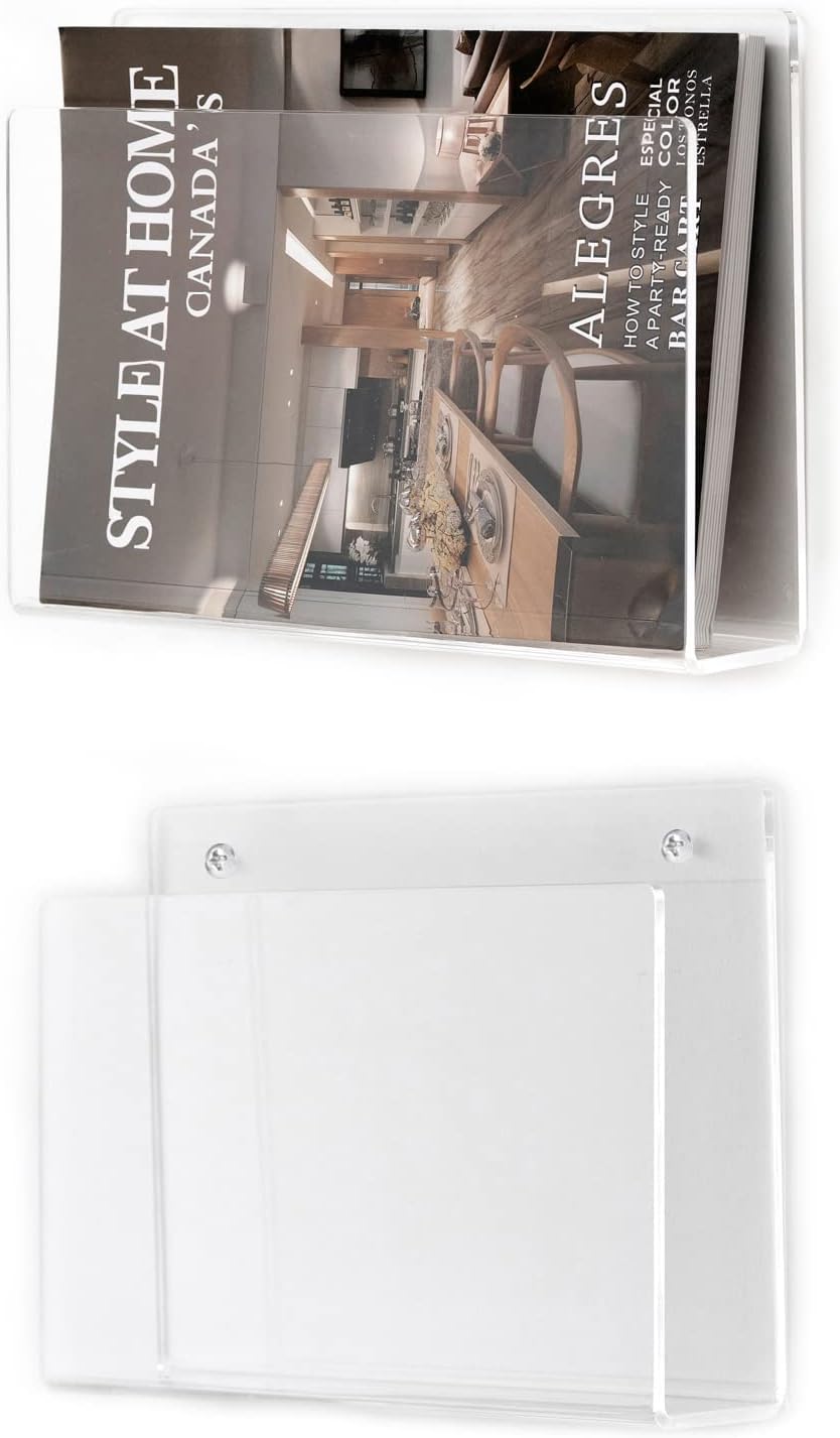 2 Pcs Wall Mount Clear Acrylic Magazine Holder