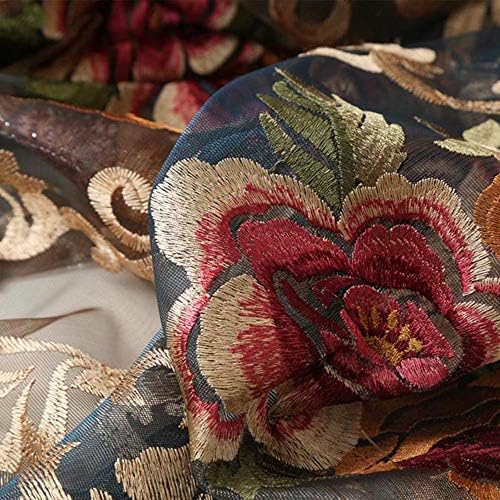 Pureaqu Luxury Flower Pattern Embroidered Voile Curtains