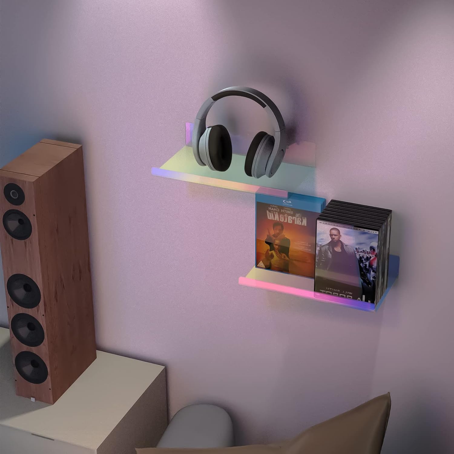 NiHome 2-Pack Iridescent Acrylic Floating Shelves with Edge