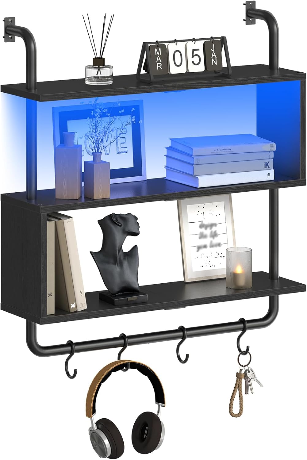 HOOBRO Floating Shelves with LED Lights 3-Tier