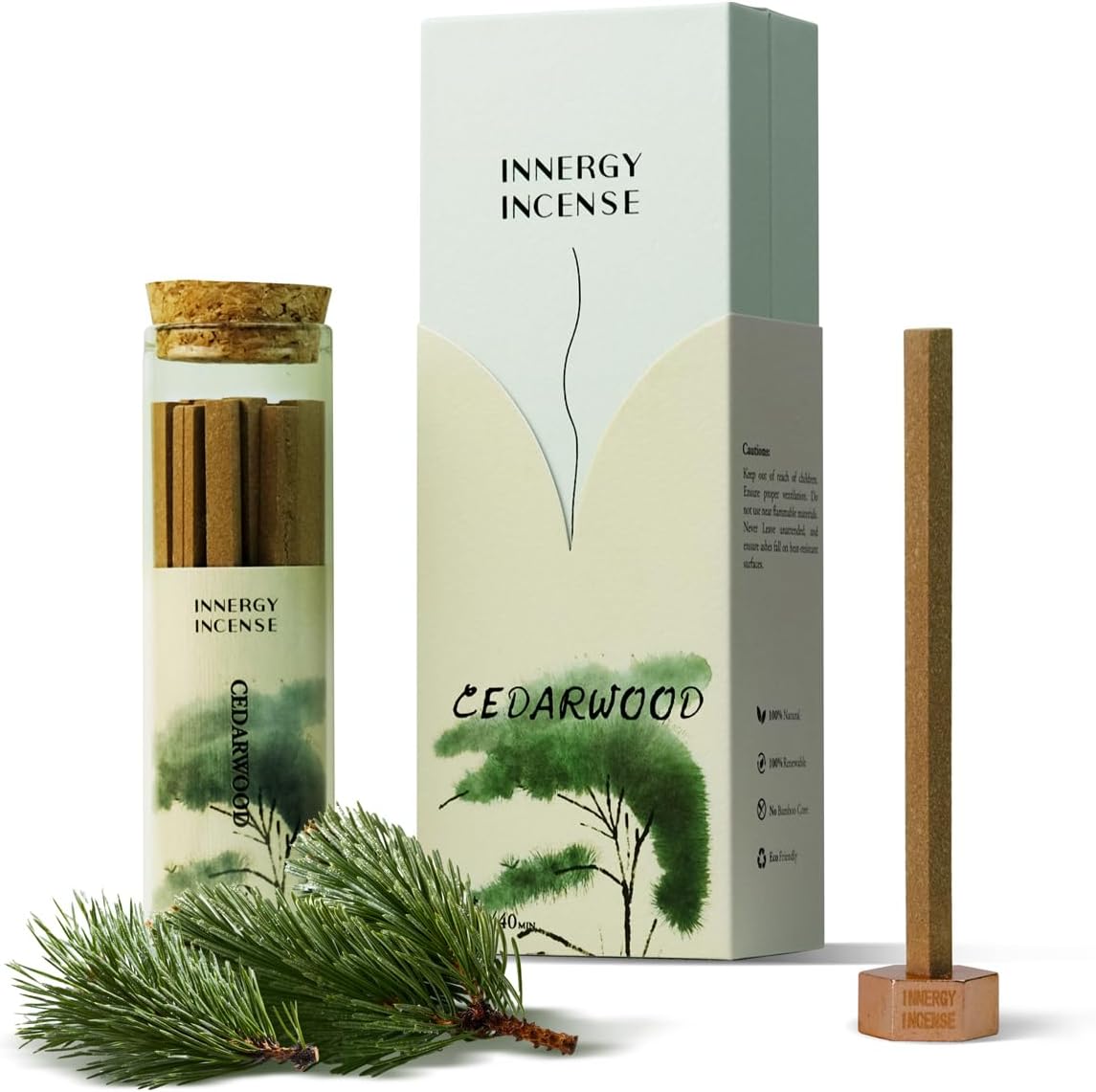 Focus Purify Cedarwood Incense Sticks with Copper Holder