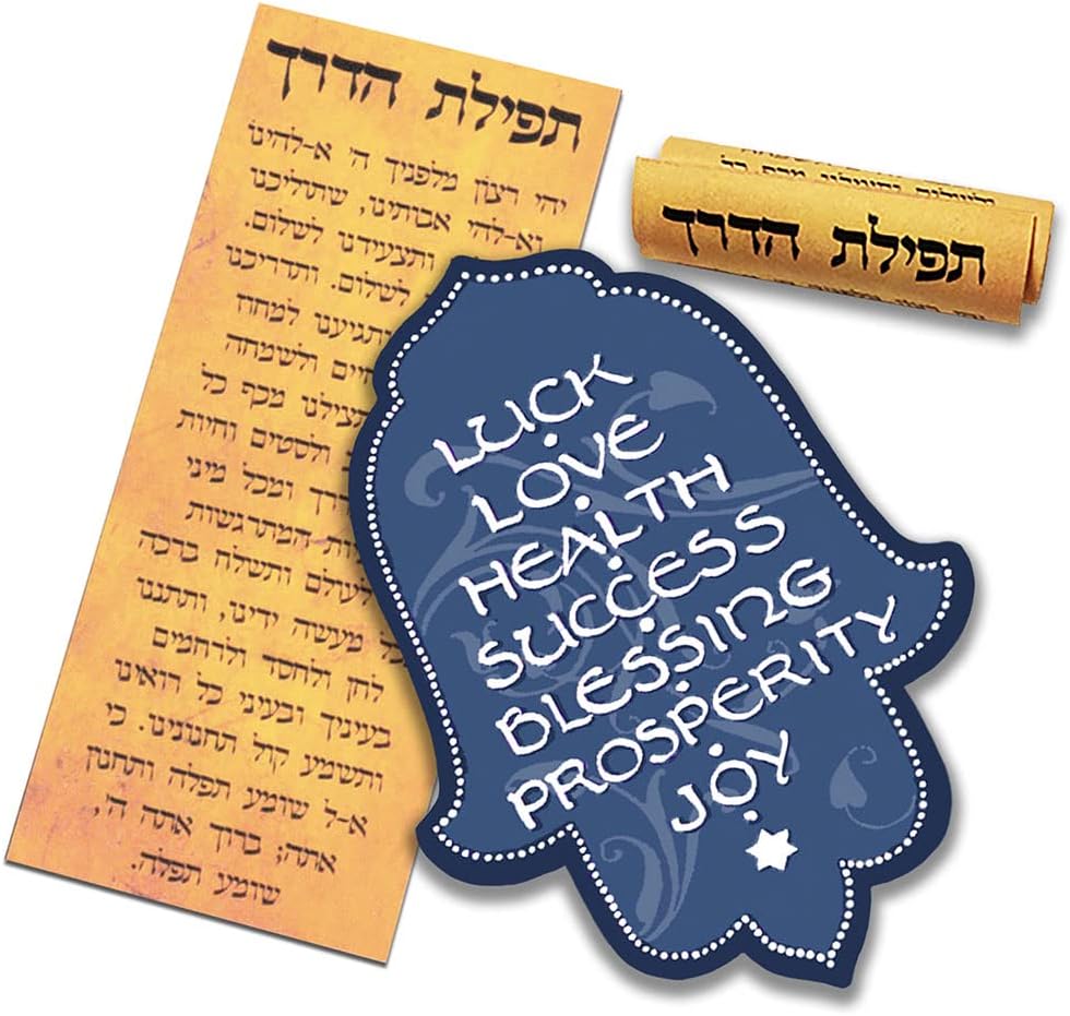 YourHolyLandStore CAR MEZUZAH with Travelers Protection Scroll - Hamsa - 7 Blessings 1